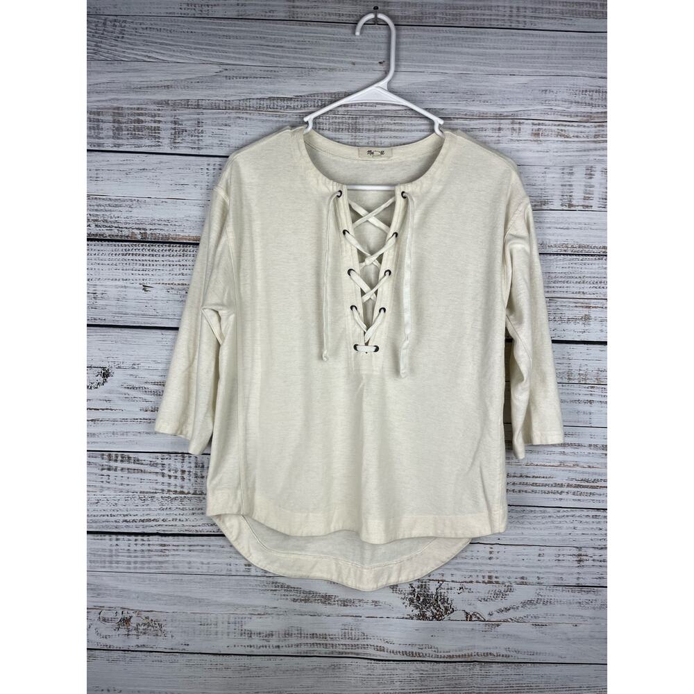 Madewell Libra Top XS Cream 3/4 Sleeve Boho Western Coastal Peasant Minimalist